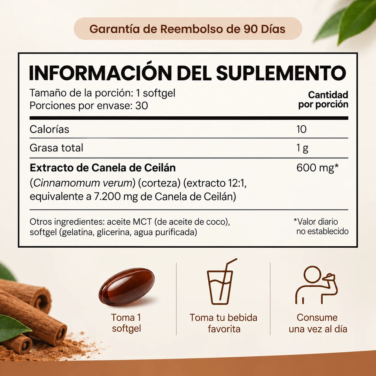 Controla tu Azúcar · Canela de Ceilán Concentrada 12:1 con Aceite MCT